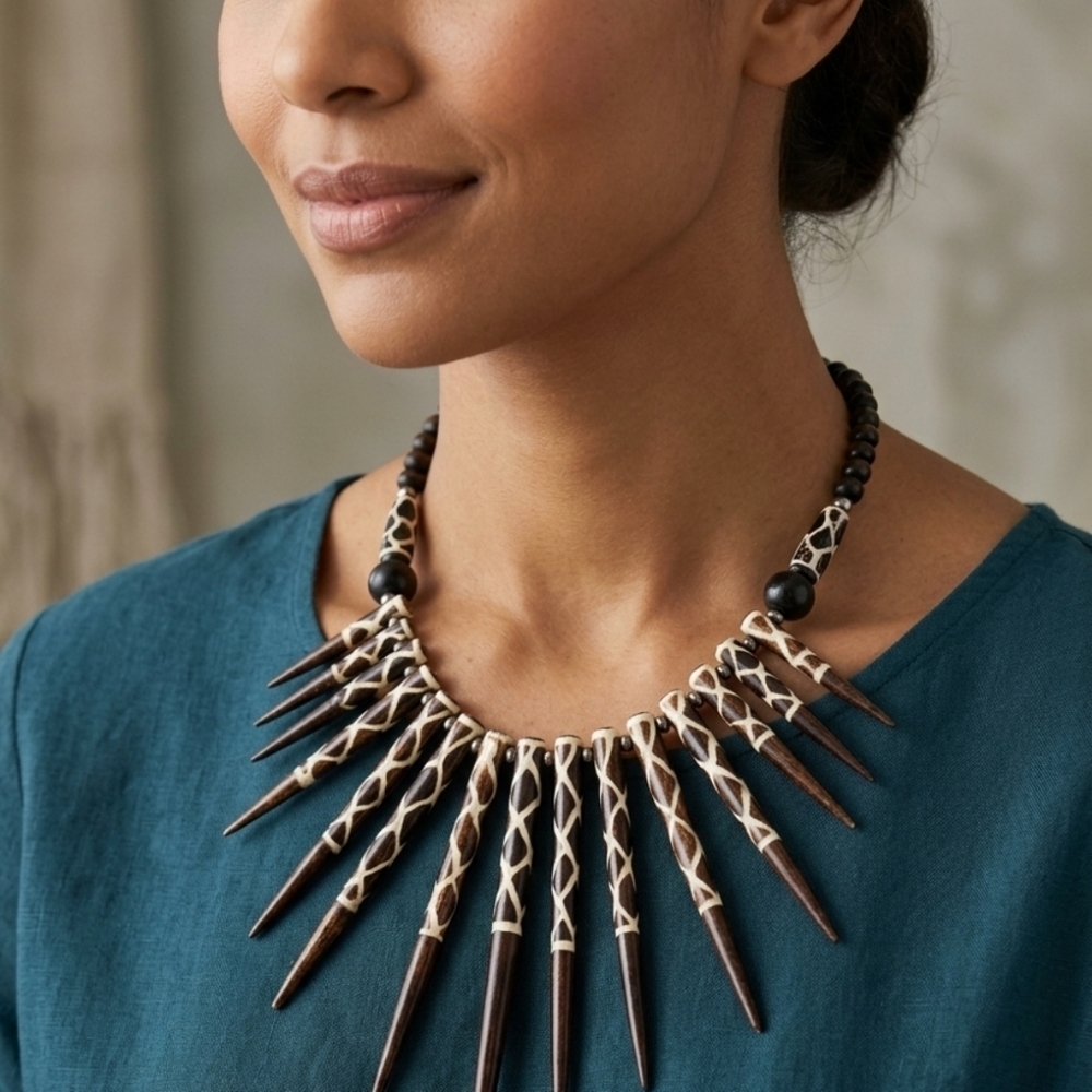 Banana Republic Elegant Tribal Brown and Cream Spike Necklace & Bracelet